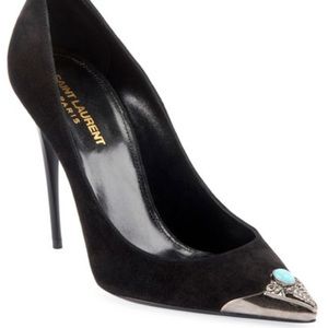 Yves Saint Laurent suede Black Zoe 105 tip pumps cachemire 37
